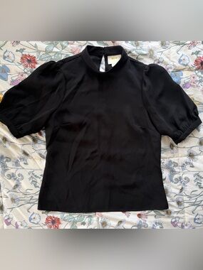 Maeve by Anthropologie Black Puff Sleeve Blouse Size 2 Minimalist Chic